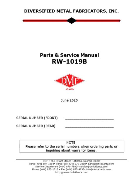 diversified metal fabricators pms red|Parts & Service Manual RW.